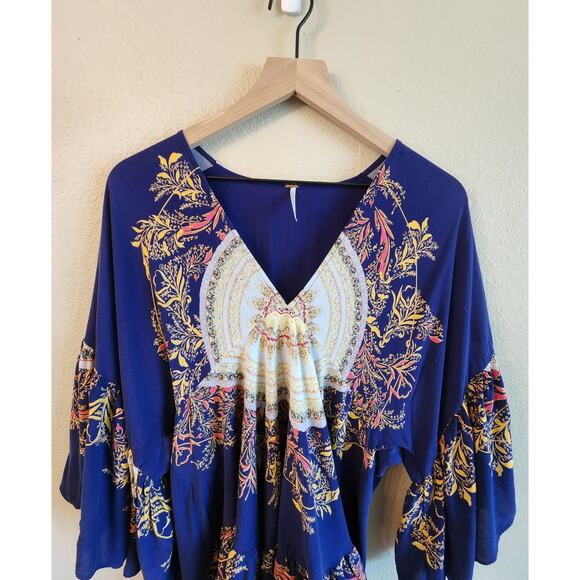 Free People Women's Top Size XS Boho Ruffle Blouse Blue - Picture 3 of 11